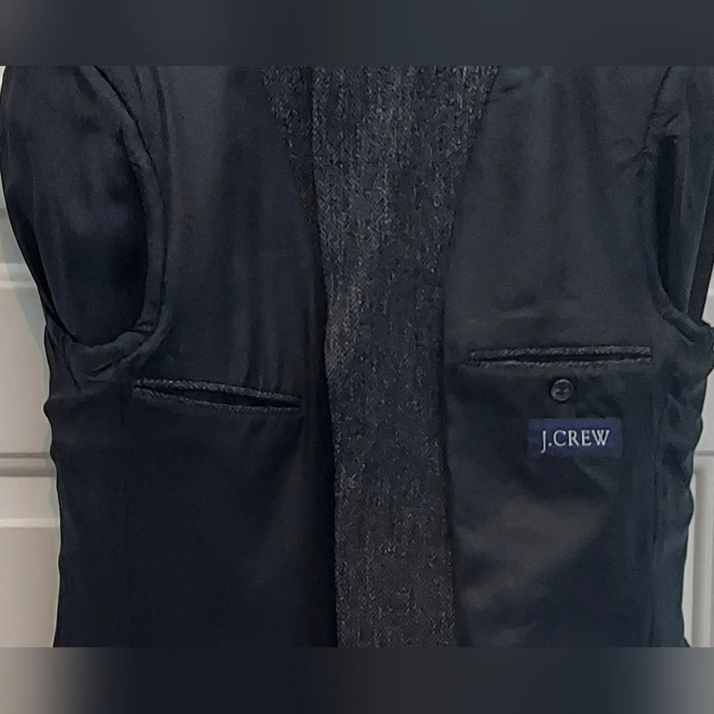 J CREW MEN'S BLACK-GRAY HERRINGBONE WOOL 3-BUTTON TWEED SPORTS JACKET SIZE 40R - Picture 7 of 9